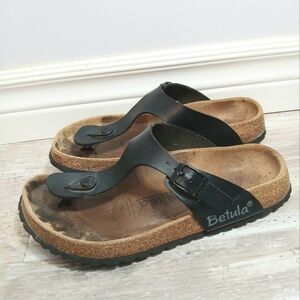 Betula by Birkenstock Black Sandals Sz 38 Comfy Cork Footbed